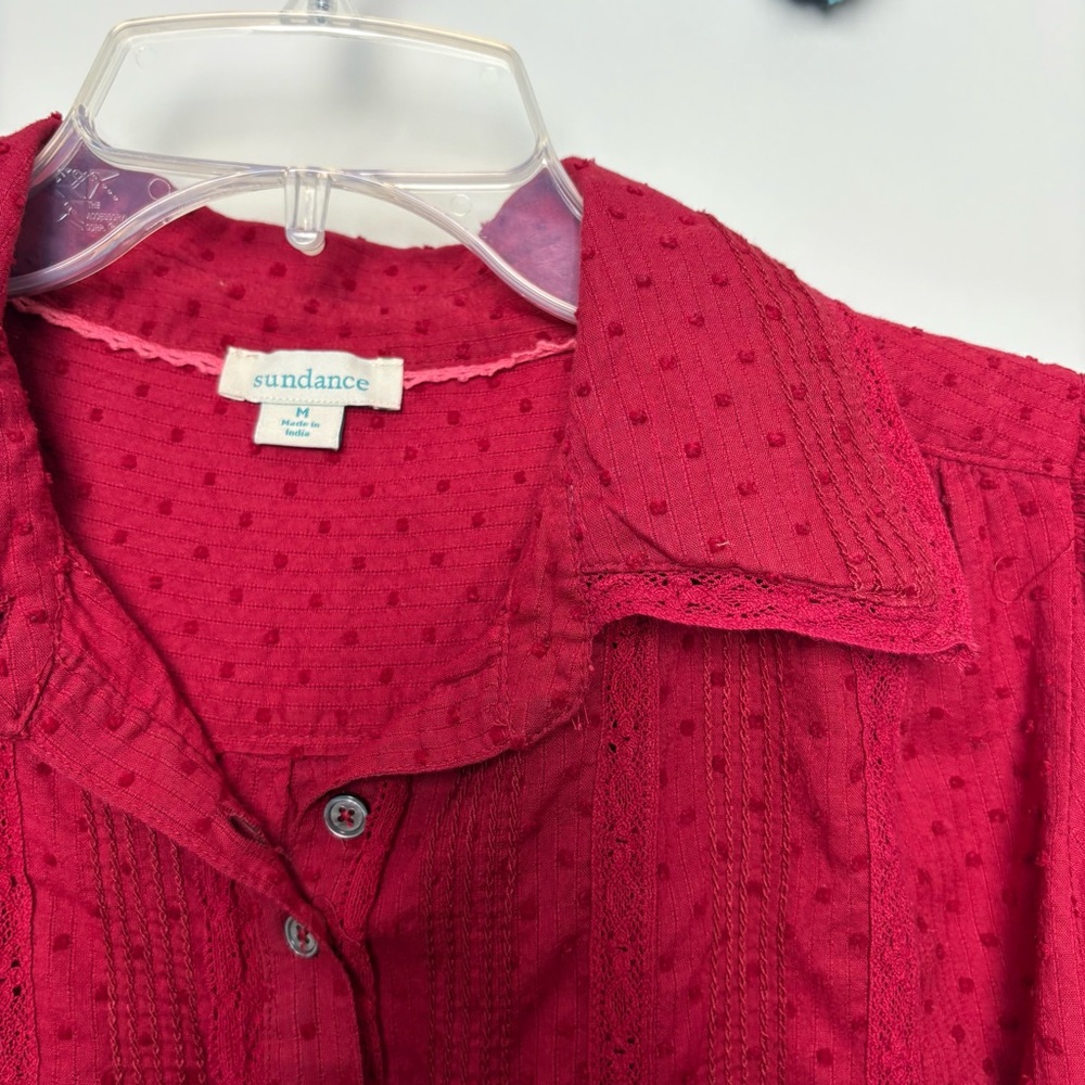 Sundance Red Button Up Collared Pintuck Shirt - image 2